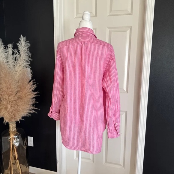 Ralph Lauren Classic Fit Striped Linen Shirt Pink/White 
size Large - Picture 10 of 12